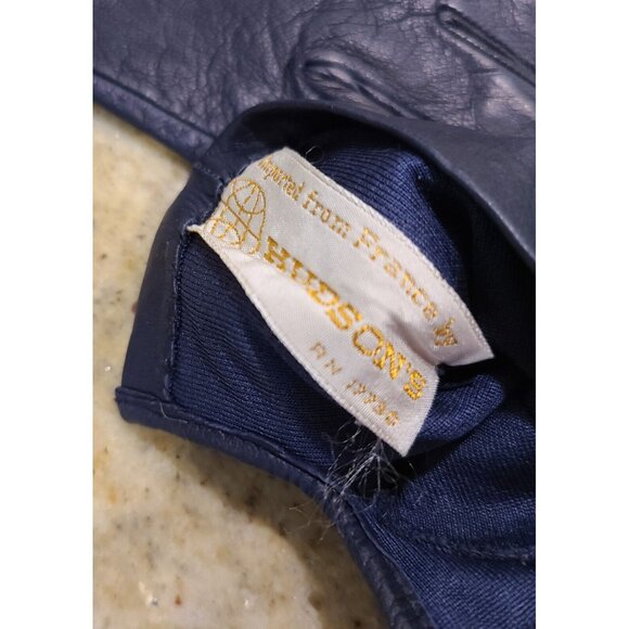 New? Vintage Size S 6.5 Navy Blue Soft Leather Silk Lined Formal 8" Gloves Franc - Picture 10 of 16